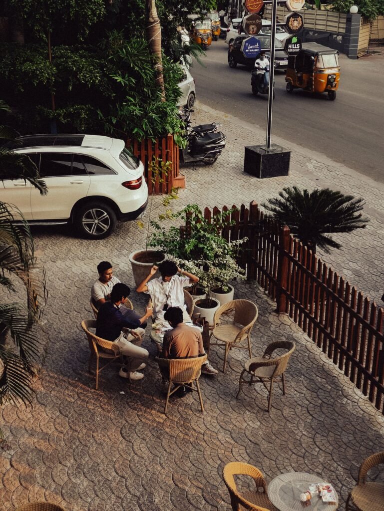 Outdoor restaurant A group enjoying hospitality services outside