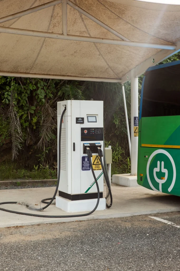 Fleet Charging An electric Bus Charging at a Charging Station